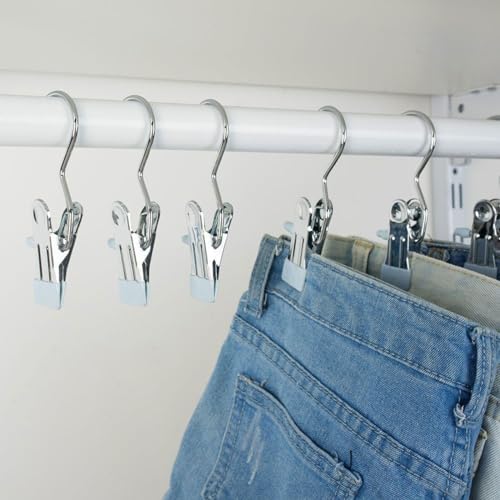 NTCLHFXU Set of 10pcs Clips Bag Hanger Pants Hooks Stainless Steel Garment Clips for Travel and Home Clothing Storage