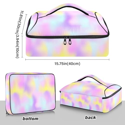 Kcldeci Insulated Thermal Food Carrier Insulated Casserole Carrier for Hot or Cold Food,Pink Cyan Yellow Gradient Insulated Tote Bag for Potluck Cookouts Parties Picnic,Lasagna Lugger