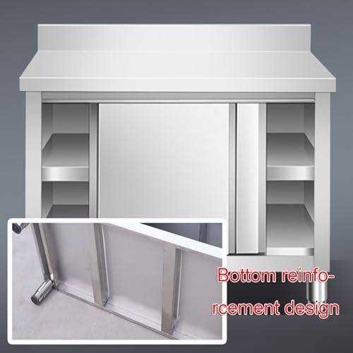 Stainless Steel Workbench with Backrest Multifunctional Commercial Sliding Door Prep Table Casework Cabinet Countertop Chopping Table Large Space Storage Cabinet