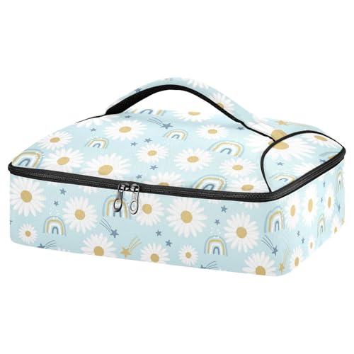 Kcldeci Insulated Thermal Food Carrier Insulated Casserole Carrier for Hot or Cold Food,Daisies Doodle Rainbow and Star Insulated Tote Bag for Potluck Cookouts Parties Picnic,Lasagna Lugger