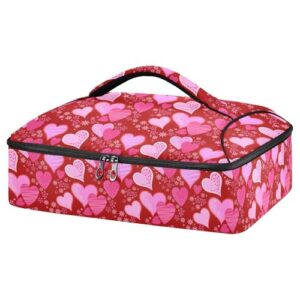 kcldeci insulated thermal food carrier insulated casserole carrier for hot or cold food,red heart valentin's day insulated tote bag for potluck cookouts parties picnic,lasagna lugger