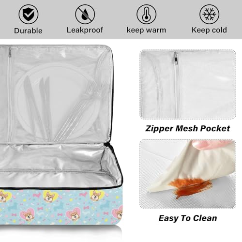 Kcldeci Insulated Thermal Food Carrier Insulated Casserole Carrier for Hot or Cold Food,Welsh Corgi Dog Heart Insulated Tote Bag for Potluck Cookouts Parties Picnic,Lasagna Lugger