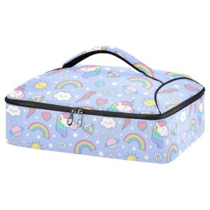 kcldeci insulated thermal food carrier insulated casserole carrier for hot or cold food,unicorn rainbow insulated tote bag for potluck cookouts parties picnic,lasagna lugger