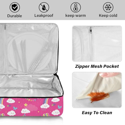 Kcldeci Insulated Thermal Food Carrier Insulated Casserole Carrier for Hot or Cold Food,Lovely Pink Hearts and Butterflies Insulated Tote Bag for Potluck Cookouts Parties Picnic,Lasagna Lugger