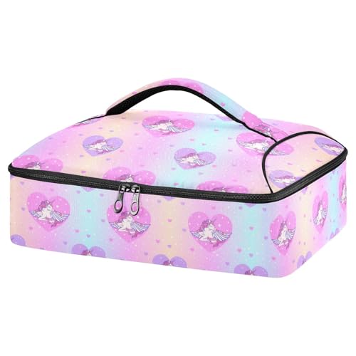 Kcldeci Insulated Thermal Food Carrier Insulated Casserole Carrier for Hot or Cold Food,Rainbow Unicorns Hearts Insulated Tote Bag for Potluck Cookouts Parties Picnic,Lasagna Lugger