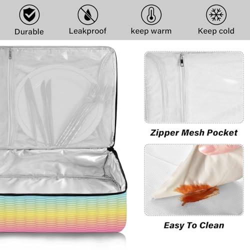 Kcldeci Insulated Thermal Food Carrier Insulated Casserole Carrier for Hot or Cold Food,Rainbow Blurred Insulated Tote Bag for Potluck Cookouts Parties Picnic,Lasagna Lugger