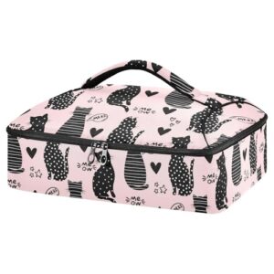 kcldeci insulated thermal food carrier insulated casserole carrier for hot or cold food,black cats and hearts insulated tote bag for potluck cookouts parties picnic,lasagna lugger