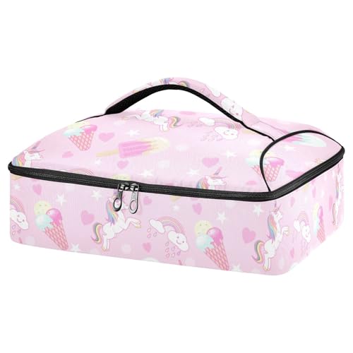 Kcldeci Insulated Thermal Food Carrier Insulated Casserole Carrier for Hot or Cold Food,Cute Unicorns Ice Cream Polka Dot Insulated Tote Bag for Potluck Cookouts Parties Picnic,Lasagna Lugger