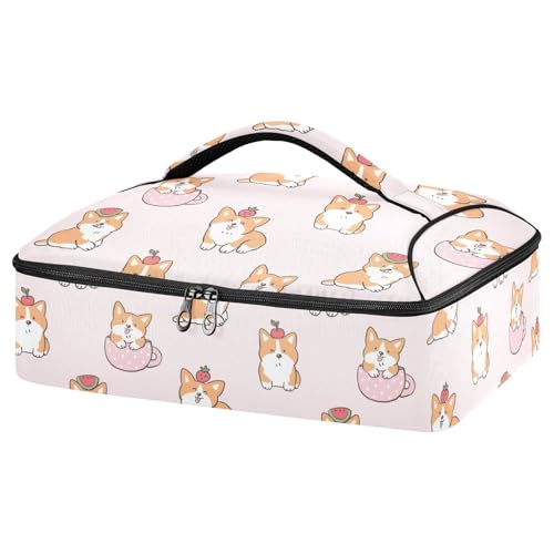 Kcldeci Insulated Thermal Food Carrier Insulated Casserole Carrier for Hot or Cold Food,Cute Cartoon Corgi Dog (2) Insulated Tote Bag for Potluck Cookouts Parties Picnic,Lasagna Lugger