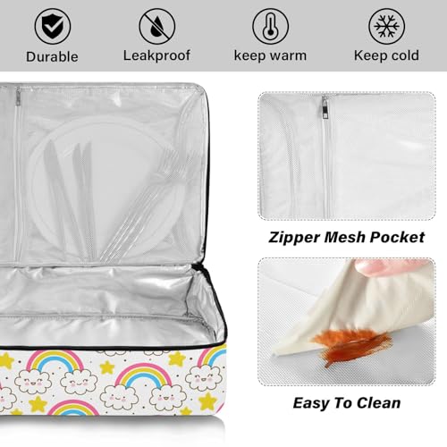 Kcldeci Insulated Thermal Food Carrier Insulated Casserole Carrier for Hot or Cold Food,Cute Cartoon Clouds Rainbows and Stars (1) Insulated Tote Bag for Potluck Cookouts Parties Picnic,Lasagna Lugger