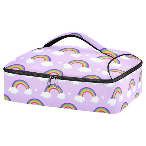 Kcldeci Insulated Thermal Food Carrier Insulated Casserole Carrier for Hot or Cold Food,Magic Rainbows Lovely Insulated Tote Bag for Potluck Cookouts Parties Picnic,Lasagna Lugger