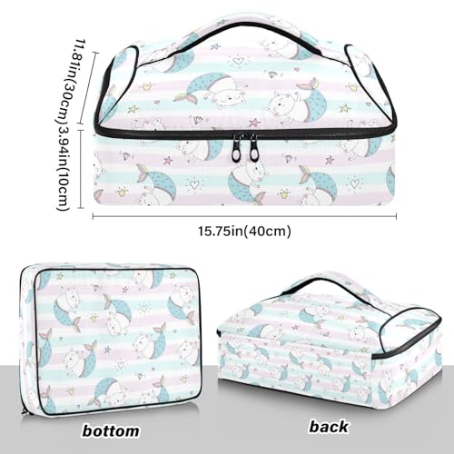 Kcldeci Insulated Thermal Food Carrier Insulated Casserole Carrier for Hot or Cold Food,Cat Mermaid Insulated Tote Bag for Potluck Cookouts Parties Picnic,Lasagna Lugger