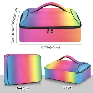 Kcldeci Insulated Thermal Food Carrier Insulated Casserole Carrier for Hot or Cold Food,Rainbow Gradient Insulated Tote Bag for Potluck Cookouts Parties Picnic,Lasagna Lugger