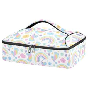 kcldeci insulated thermal food carrier insulated casserole carrier for hot or cold food,unicorns rainbow and stars insulated tote bag for potluck cookouts parties picnic,lasagna lugger