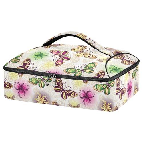 Kcldeci Insulated Thermal Food Carrier Insulated Casserole Carrier for Hot or Cold Food,Spring Colorful Butterflies Insulated Tote Bag for Potluck Cookouts Parties Picnic,Lasagna Lugger