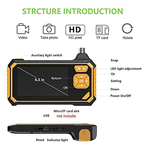 8MM Dual Lens Industrial Endoscope, IP67 Waterproof Snake Borescope 6 LED Lights, 4.3inch IPS Screen, Sewer Pipe Drain Plumbing Inspection Camera(5M/16.4FT Cable)