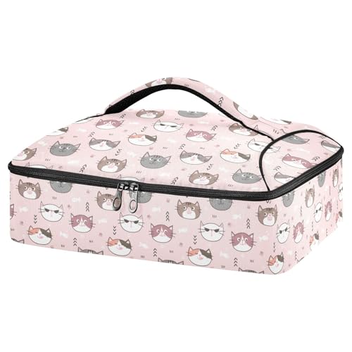 Kcldeci Insulated Thermal Food Carrier Insulated Casserole Carrier for Hot or Cold Food,Cartoon Cat Face Insulated Tote Bag for Potluck Cookouts Parties Picnic,Lasagna Lugger