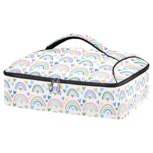 kcldeci insulated thermal food carrier insulated casserole carrier for hot or cold food,rainbow and hearts insulated tote bag for potluck cookouts parties picnic,lasagna lugger