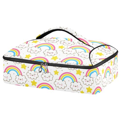 Kcldeci Insulated Thermal Food Carrier Insulated Casserole Carrier for Hot or Cold Food,Cute Cartoon Clouds Rainbows and Stars (1) Insulated Tote Bag for Potluck Cookouts Parties Picnic,Lasagna Lugger