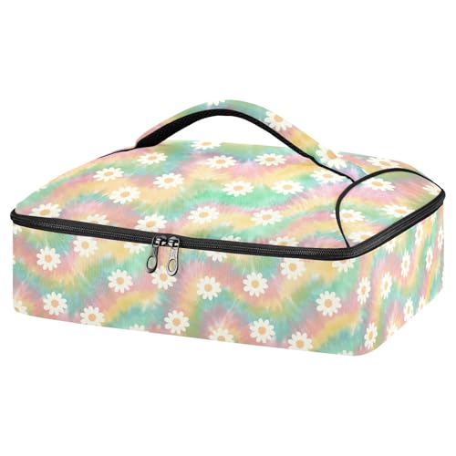 Kcldeci Insulated Thermal Food Carrier Insulated Casserole Carrier for Hot or Cold Food,Striped Tie-dye Rainbow Gradient Insulated Tote Bag for Potluck Cookouts Parties Picnic,Lasagna Lugger