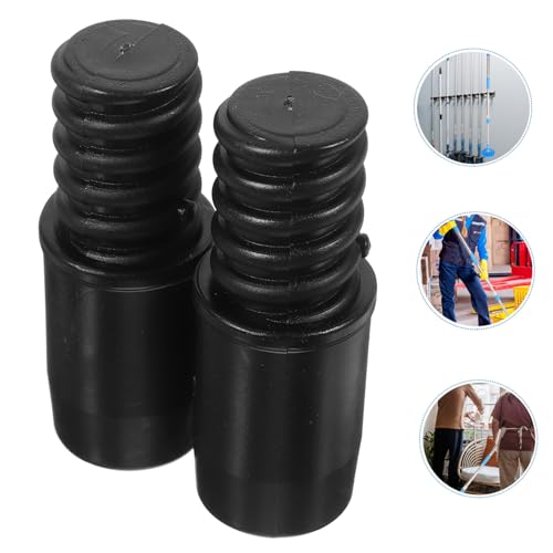 Outanaya 4 Pcs Broom Handle Threaded Tip Black Plastic Extension Pole Attachment an Fittings Handle Tips for Poles