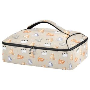 kcldeci insulated thermal food carrier insulated casserole carrier for hot or cold food,cute cat light brown insulated tote bag for potluck cookouts parties picnic,lasagna lugger