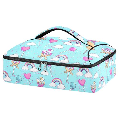 Kcldeci Insulated Thermal Food Carrier Insulated Casserole Carrier for Hot or Cold Food,Sweet Candy Rainbow Insulated Tote Bag for Potluck Cookouts Parties Picnic,Lasagna Lugger