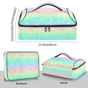 Kcldeci Insulated Thermal Food Carrier Insulated Casserole Carrier for Hot or Cold Food,Rainbow Fantasy Hearts and Stars Insulated Tote Bag for Potluck Cookouts Parties Picnic,Lasagna Lugger