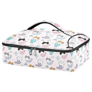 kcldeci insulated thermal food carrier insulated casserole carrier for hot or cold food,cartoon mermaid cat insulated tote bag for potluck cookouts parties picnic,lasagna lugger