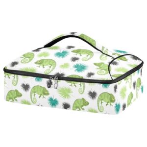 kcldeci insulated thermal food carrier insulated casserole carrier for hot or cold food,tropical chameleons and palm leaves insulated tote bag for potluck cookouts parties picnic,lasagna lugger