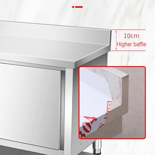 Stainless Steel Workbench with Backrest Multifunctional Commercial Sliding Door Prep Table Casework Cabinet Countertop Chopping Table Large Space Storage Cabinet