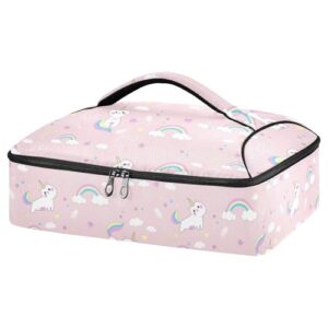 kcldeci insulated thermal food carrier insulated casserole carrier for hot or cold food,cute caticorn and clouds insulated tote bag for potluck cookouts parties picnic,lasagna lugger