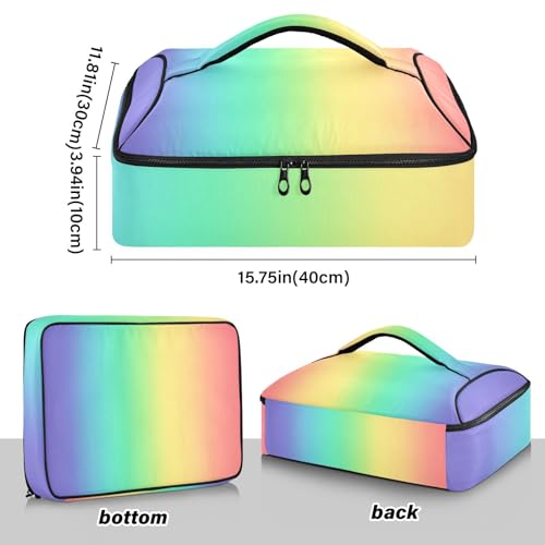 Kcldeci Insulated Thermal Food Carrier Insulated Casserole Carrier for Hot or Cold Food,Colorful Rainbow Gradient Insulated Tote Bag for Potluck Cookouts Parties Picnic,Lasagna Lugger