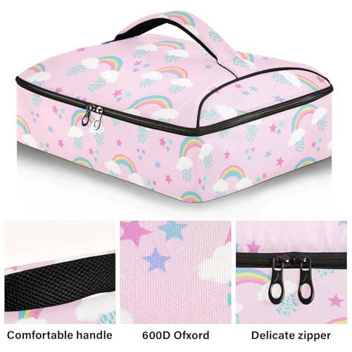 Kcldeci Insulated Thermal Food Carrier Insulated Casserole Carrier for Hot or Cold Food,Rainbows Clouds Raindrops Insulated Tote Bag for Potluck Cookouts Parties Picnic,Lasagna Lugger