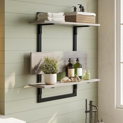 toxaaiwr Wooden Storage Shelf, Wall Mounted Foldable Rack Shelf, Display Stand Shelf, Foldable Design, Strong Load-Bearing, Smooth Edge, Easy Assembly Floating Shelves Grey