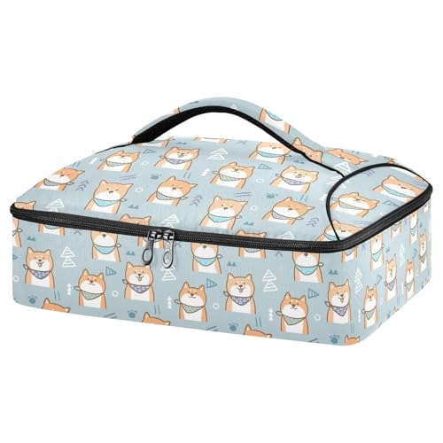 Kcldeci Insulated Thermal Food Carrier Insulated Casserole Carrier for Hot or Cold Food,Cartoon Dog Blue Grey Insulated Tote Bag for Potluck Cookouts Parties Picnic,Lasagna Lugger