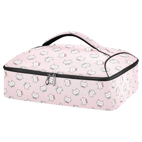 Kcldeci Insulated Thermal Food Carrier Insulated Casserole Carrier for Hot or Cold Food,Cute Cartoon Cat Face Insulated Tote Bag for Potluck Cookouts Parties Picnic,Lasagna Lugger