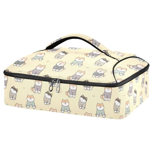 Kcldeci Insulated Thermal Food Carrier Insulated Casserole Carrier for Hot or Cold Food,Cartoon Dog Yellow Insulated Tote Bag for Potluck Cookouts Parties Picnic,Lasagna Lugger