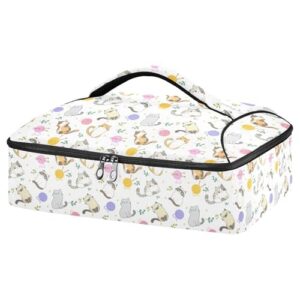 kcldeci insulated thermal food carrier insulated casserole carrier for hot or cold food,cute cartoon cat insulated tote bag for potluck cookouts parties picnic,lasagna lugger