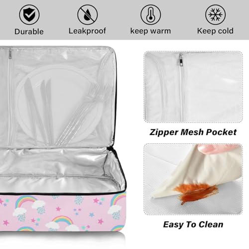 Kcldeci Insulated Thermal Food Carrier Insulated Casserole Carrier for Hot or Cold Food,Rainbows Clouds Raindrops Insulated Tote Bag for Potluck Cookouts Parties Picnic,Lasagna Lugger