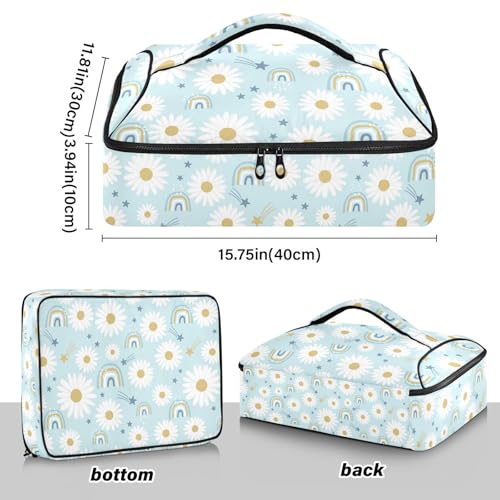 Kcldeci Insulated Thermal Food Carrier Insulated Casserole Carrier for Hot or Cold Food,Daisies Doodle Rainbow and Star Insulated Tote Bag for Potluck Cookouts Parties Picnic,Lasagna Lugger