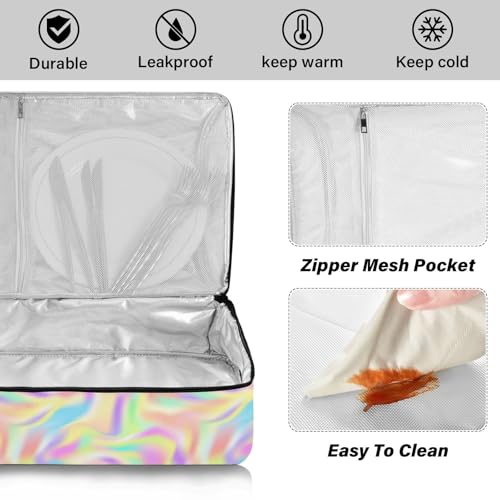 Kcldeci Insulated Thermal Food Carrier Insulated Casserole Carrier for Hot or Cold Food,Tie Dye Gradient Unicorn Insulated Tote Bag for Potluck Cookouts Parties Picnic,Lasagna Lugger