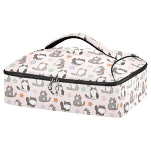 kcldeci insulated thermal food carrier insulated casserole carrier for hot or cold food,cartoon cat and star pink insulated tote bag for potluck cookouts parties picnic,lasagna lugger