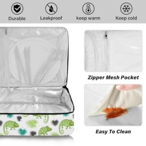 Kcldeci Insulated Thermal Food Carrier Insulated Casserole Carrier for Hot or Cold Food,Tropical Chameleons and Palm Leaves Insulated Tote Bag for Potluck Cookouts Parties Picnic,Lasagna Lugger