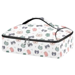 kcldeci insulated thermal food carrier insulated casserole carrier for hot or cold food,cartoon cat face (2) insulated tote bag for potluck cookouts parties picnic,lasagna lugger