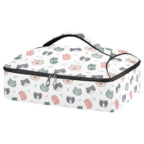 Kcldeci Insulated Thermal Food Carrier Insulated Casserole Carrier for Hot or Cold Food,Cartoon Cat Face (2) Insulated Tote Bag for Potluck Cookouts Parties Picnic,Lasagna Lugger