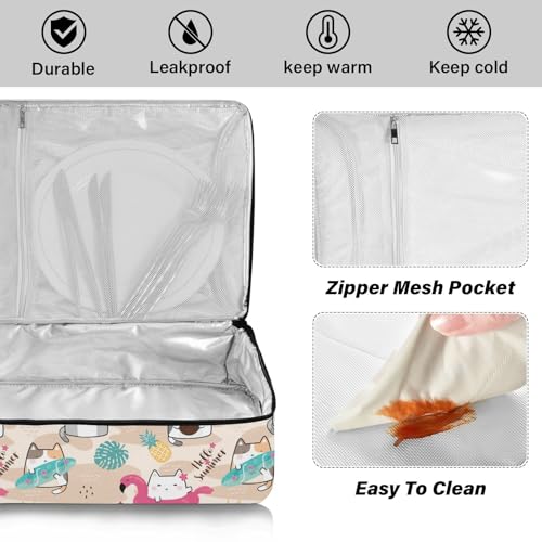 Kcldeci Insulated Thermal Food Carrier Insulated Casserole Carrier for Hot or Cold Food,Kawaii Summer Cute Cats (2) Insulated Tote Bag for Potluck Cookouts Parties Picnic,Lasagna Lugger