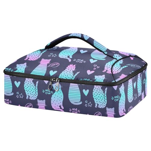 Kcldeci Insulated Thermal Food Carrier Insulated Casserole Carrier for Hot or Cold Food,Cats and Hearts Insulated Tote Bag for Potluck Cookouts Parties Picnic,Lasagna Lugger