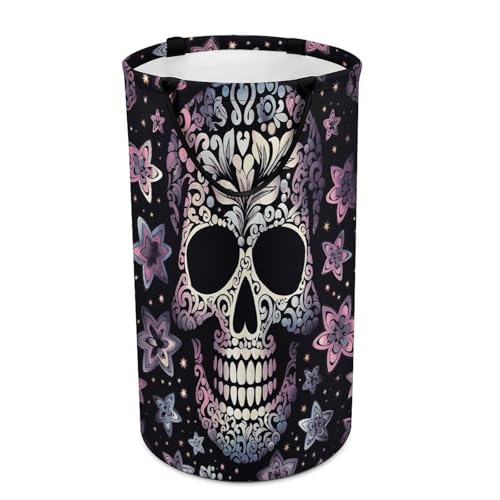 Laundry Basket Hamper Waterproof Dirty Clothes Hamper Cool Skull Collapsible Washing Bin Clothes Bag with Handles Freestanding Laundry Hamper for Bathroom Bedroom Dorm Travel