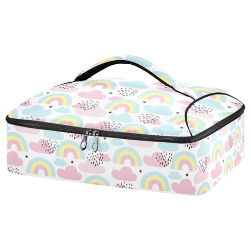 Kcldeci Insulated Thermal Food Carrier Insulated Casserole Carrier for Hot or Cold Food,Rainbow Cloud Insulated Tote Bag for Potluck Cookouts Parties Picnic,Lasagna Lugger